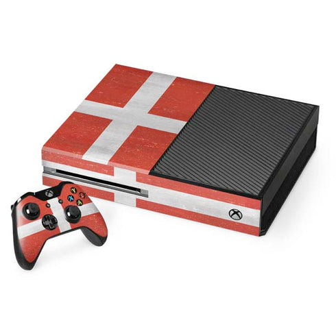 Denmark Flag Distressed Xbox One Console and Controller Bundle Skin